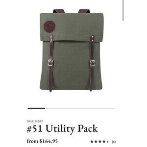 $165 Duluth Pack Scout Pack #51 51 Green Canvas Brown Leather Bag Bookbag Book